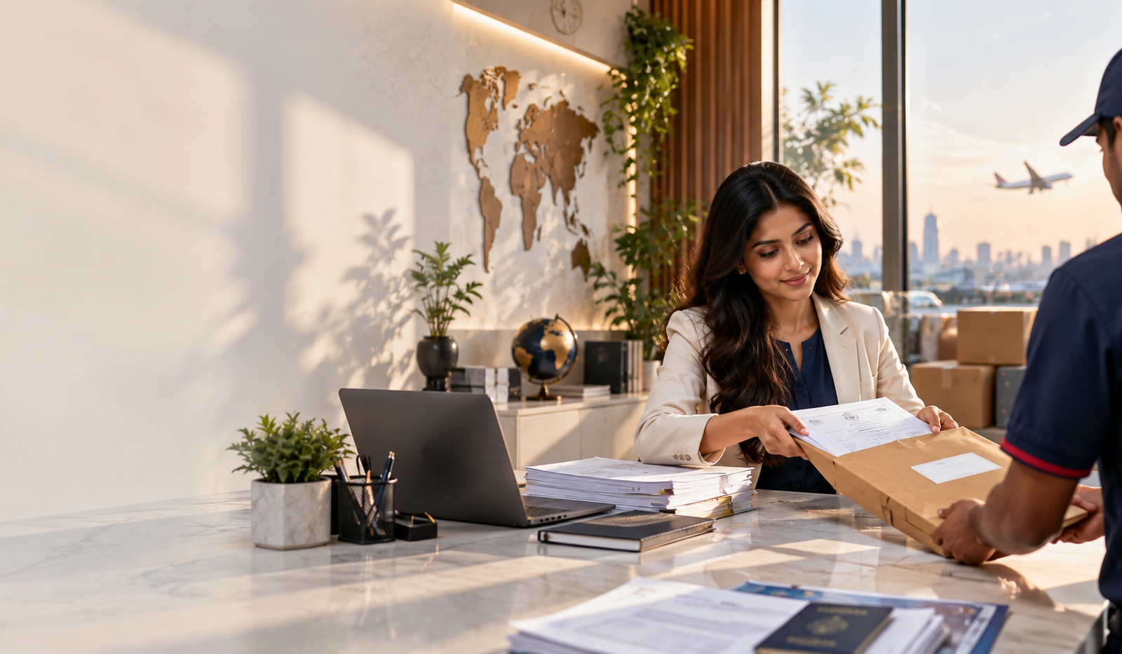 Professional preparing documents for timely delivery