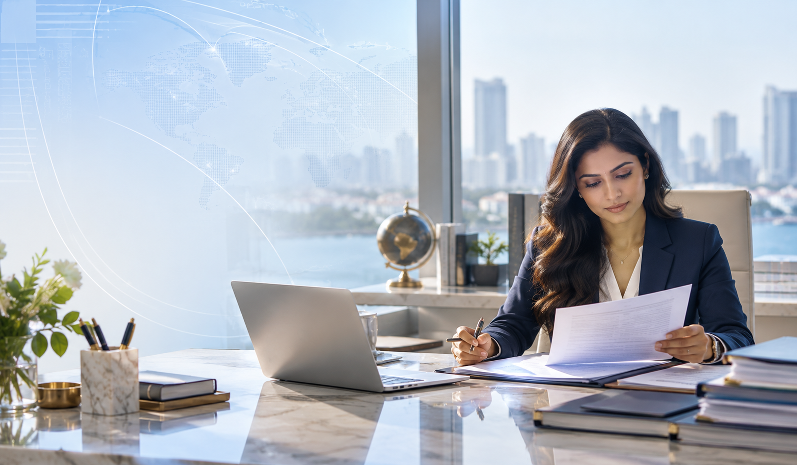 Professional reviewing translated documents